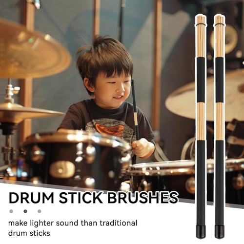 3Pairs Wood Brush Drum Sticks, 16inch 19 Bundle Rods Drumsticks Drum Brushes Sticks Rod Drumsticks Music Instrument Accessory for Jazz, Folk, Small Venue and Acoustic Performance (Black)