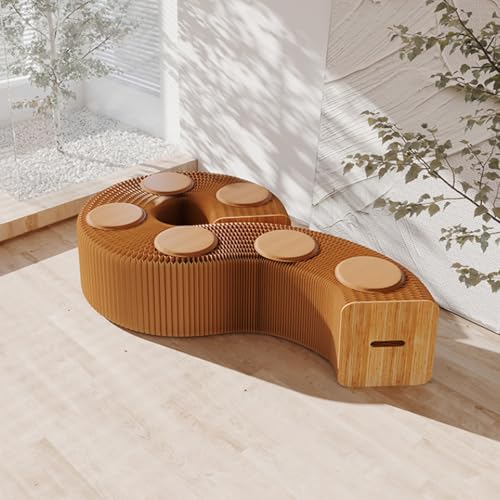 YangAera アコーディオン 椅子 折りたたみ紙スツール 座布団付き 長さ調節可能 4色展開 ギャラリー/休憩室/リビングルーム/展示ホール/ビジネスシナリオ用 最大1000kg 耐荷重 スペースを節約 (茶色, 長さ350cm 幅さ30cm 高さ42cm, 革パッド6枚)