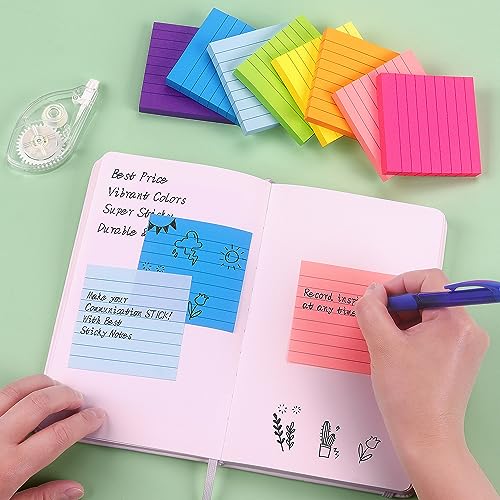 Eastern Wolf 8 Pads Lined Sticky Notes 3x3 Sticky Notes with Lines Self-Stick Note Pads 8 Bright Multi Colors, 85 Sheets/Pad - Thumbnail 7