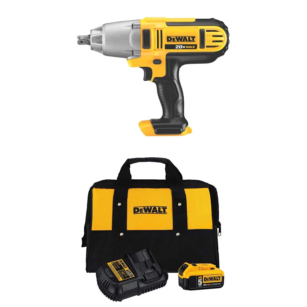 DEWALT 20-Volt MAX 5.0Ah Lithium-Ion Battery and Charger Kit with Bag and Impact Wrench