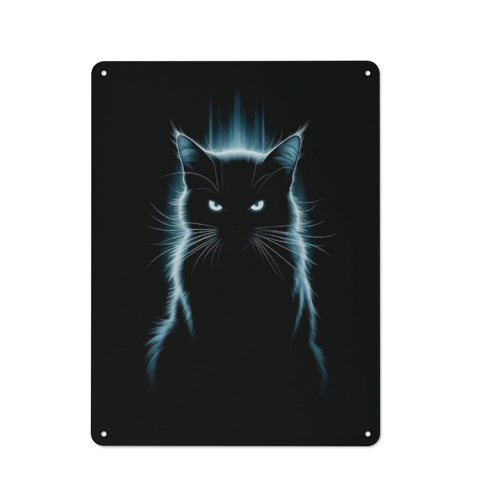 Black Cat with Glowing Eyes Rustic Metal Plaque 40x30cm for Lounge Or Reading Corner, for Garage, Workshop And Man Cave Decoration