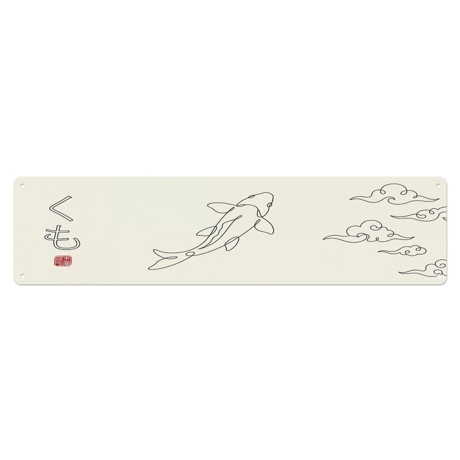 Olhnbad 4X16inch(10X40cm) Koi Fish Japanese Serene Artwork Metal Tin Sign