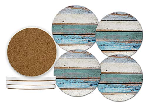 Sugar Vine Art Stone Beach Ocean Drink Coasters for Drinks Cork Base with No Holder Coastal Tropical Decor for Housewarming Kitchen Bar Decoration Suitable for Wooden Table Set of 4