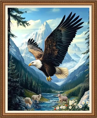 Image of Disnesart Cross Stitch Stamped Full Embroidery Kits DIY 11CT Cotton Thread Printed DIY Needlepoint Kits Craft Needlework Set Cross-Stitch Stamped Sets-Mountain Eagle 16x20 inch