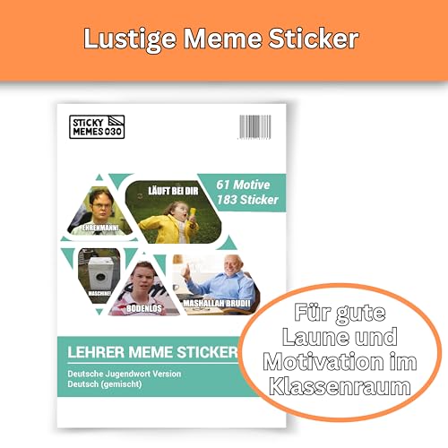 StickyLehrer Memes Sticker Lehrermemes für Noten | Lehrer Sticker/Lehrergeschenk/Lehrergeschenk Abschied | 183Stk. / 61 Motive (Deutsche Jugendwort Version)