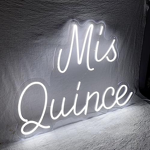 Image of Neon Signs Mis Quince Custom Led Neon Sign Light White Neon Light Birthday Gift,Wall Art Neon Led Light Up Signs for Bedroom Wall Decor Personalized Gifts for Her,Size:50cm