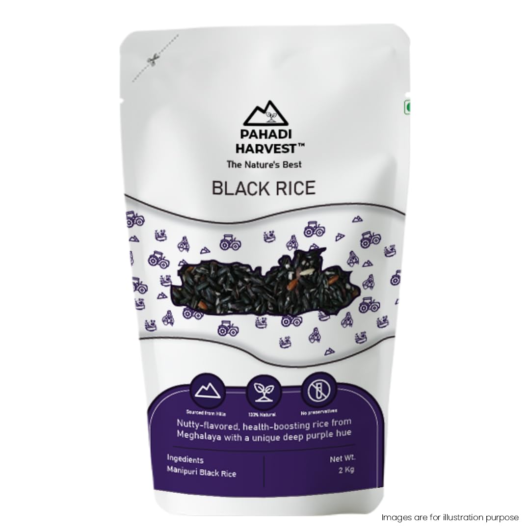 PAHADI HARVEST - Black Rice I Black Sticky Rice from the hills of Meghalaya I Purple Rice I Original Black I Authentic & Natural Black Rice 2kgs