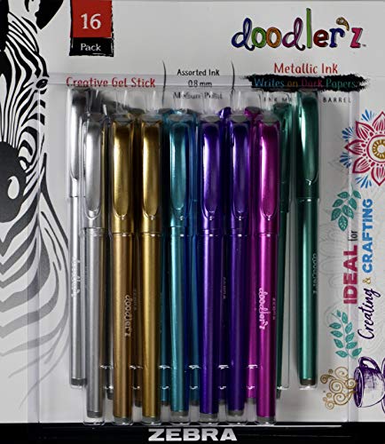Zebra Doodler z Gel Pens Metallic Ink, Medium Point, 16 Count