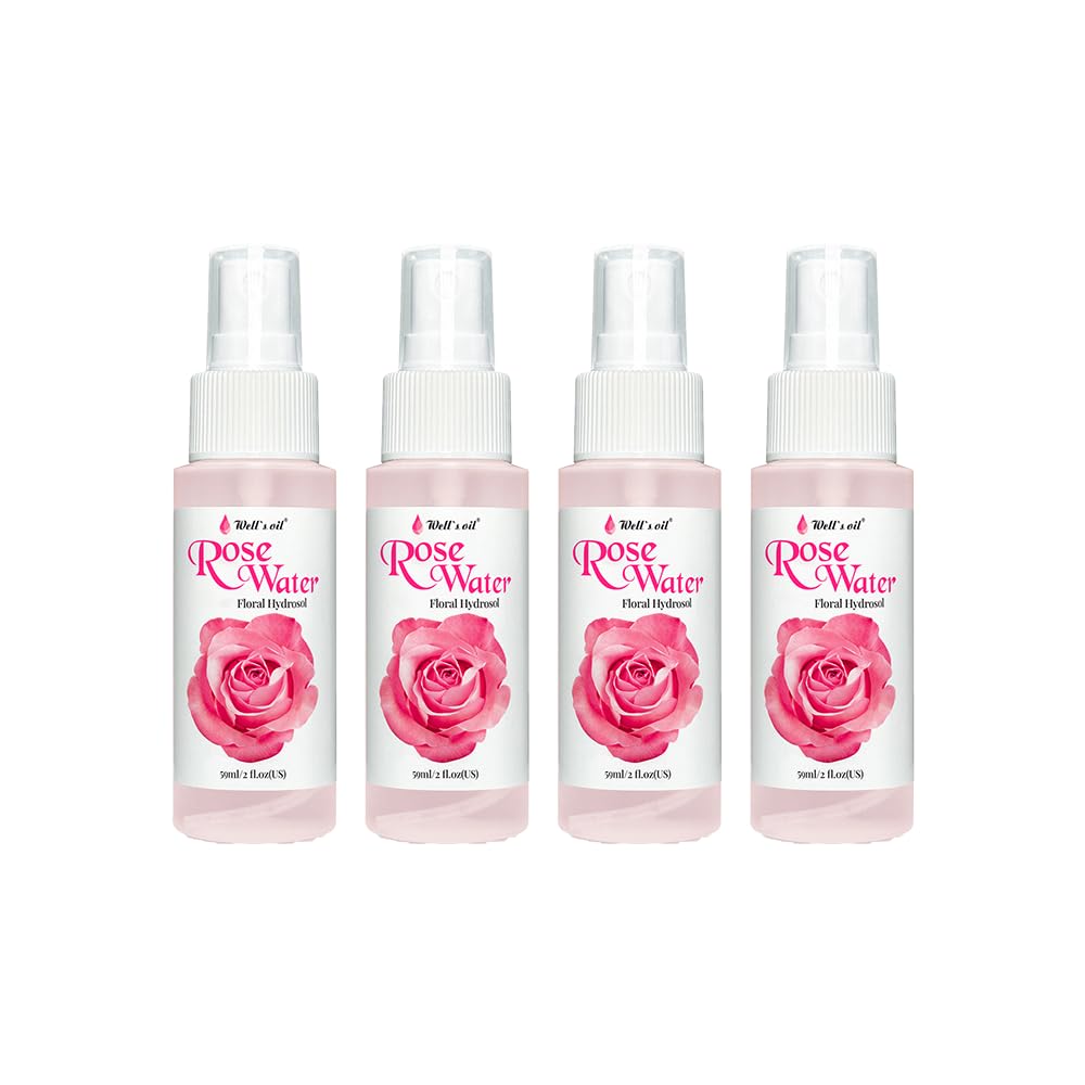 Well's OilRosewater Mist Spray (Pack of 4 * 2 Fl oz) – Hydrates, Soothes & Refreshes | 100% Natural | No Chemical | for All Skin and Hair Types