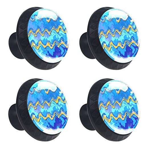 4 pomos redondos para puerta de armario y cajón, diseño de olas de acuarela