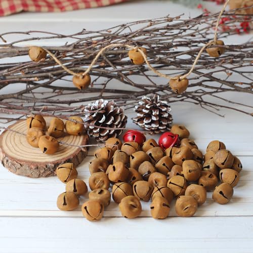 Country-Primitive-Craft-Rusty-Tin-Jingle-Bells-for-Crafting-Designing-and-Decorating-Home-Decoration-50-PiecesRusty-079-inch Country Primitive Craft Rusty Tin Jingle Bells for Crafting Designing and Decorating Home Decoration 50 PiecesRusty 079 inch