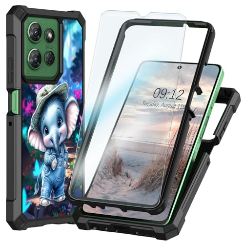 for Motorola Moto G Power 2026/2025 Case with Screen Protector, Military-Grade Shockproof Full Body Protection, Silicone Bumper & Hard PC Back, Cute Little Elephant