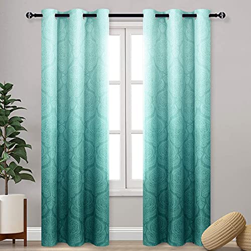 DWCN Ombre Blackout Curtains for Bedroom 42 x 84 inch, 2 Panel Set, Teal