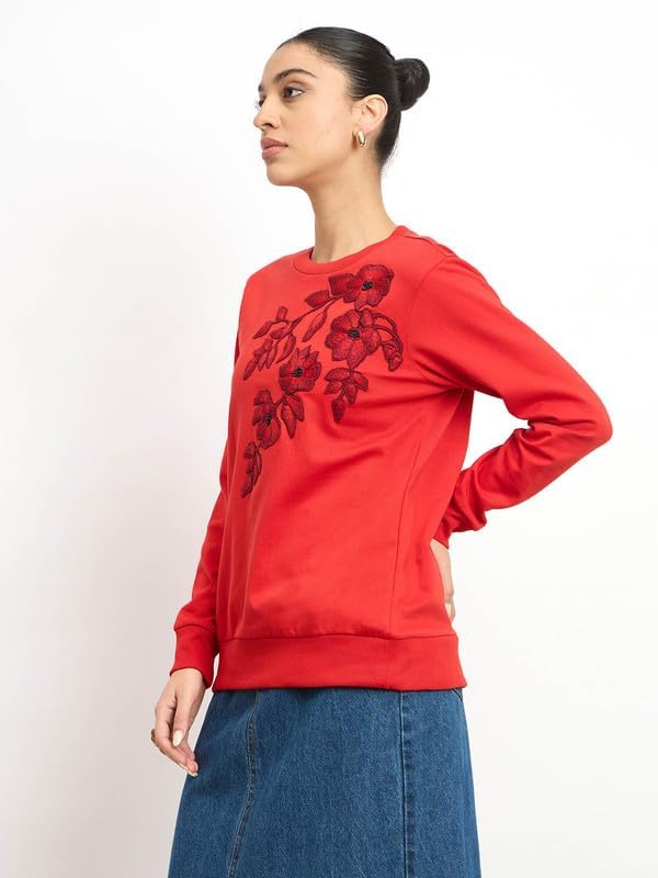 Astrid Red Embroidered Sweatshirt - Wool, Full Sleeves, Pull-On Closure, Machine Washable, Elegant Red Design - Image 6