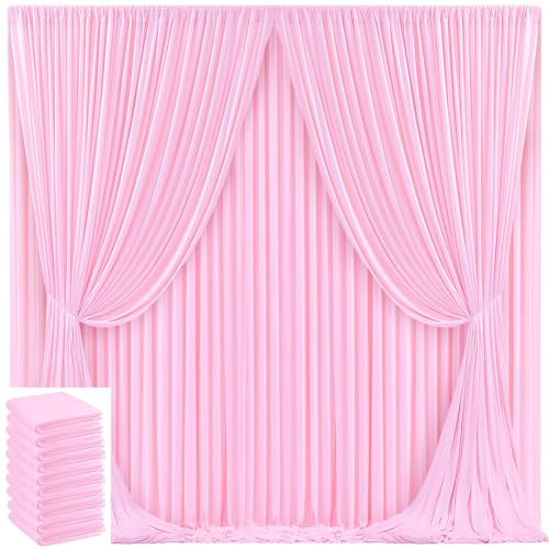 Image of 50x10ft Pink Backdrop Curtain for Wedding Parties Wrinkle Free Fabric Light Pink Drapes Backdrop Decoration for Baby Shower Birthday Photography Decoration 10 Panels, 5ft x 10ft