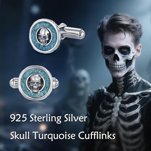 Mancuernillas Calavera Plata Esterlina 925 y Turquesa miniatura 5