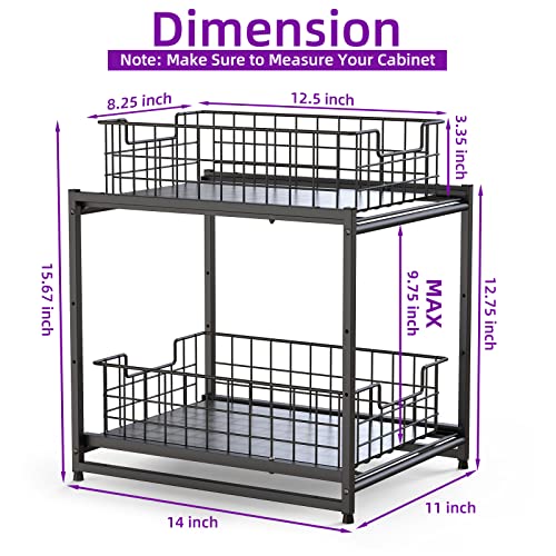 Fixowl Under Cabinet Sink Organizer With Sliding Drawer Under Bathroom Sink Storage Stackable Adjustable Height 2 Tier Countertop Organizer, 1 Pack, Black #TOP4