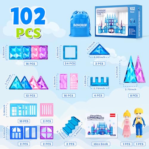 BENOKER Castle Magnetic Tiles, 3D Building Blocks STEM Educational Kids Toys for Pretend Play, 3 4 5 6 7 8 Year Old Birthday Gifts for Boys and Girls, Preschool Learning Toys for Christmas - Image 5