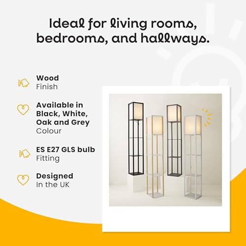 MiniSun | Black Wooden Floor Lamp with Shelves | Floor Lamps & Torchieres, Home Décor & Improvement Essential | Includes 10W GLS Bulb [3000K Warm White] - Image 2