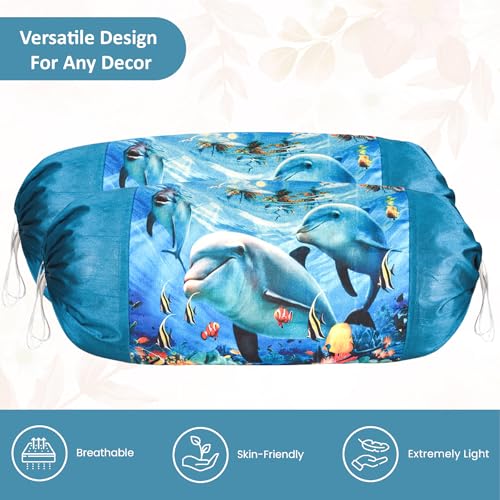 Image of Urbane Home Set of 6 Bolster /Side Pillow Cover | 16 inchx32 inch Cylindrical Masland /Masand Long Pillow Cover For Diwan Pillows | Dolphin- Blue