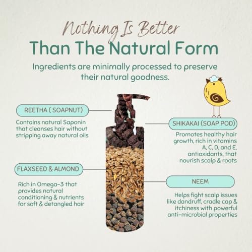 Image of Indimums Reetha-Shikakai Natural Baby Shampoo - Promotes Healthy Scalp & Hair, Gentle, Tear-free, Easy-to-Wash & Moisturising, 0 months+ (3X 200 ML) 600 ML