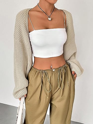 Image of WDIRARA Women's Ribbed Knit Open Front Crop Cardigan Drop Shoulder Long Sleeve Sweater Tops