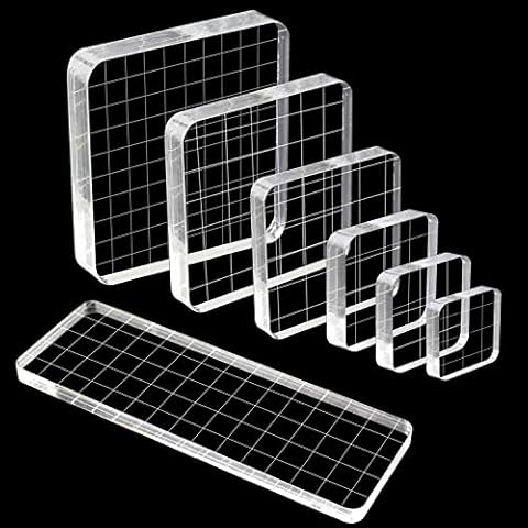 SAMSYOKI Acrylic Stamp Block Set, Acrylic Block for Silicone Stamps with Grid Lines, Transparent Stamp Blocks, Acrylic Stamp Block for DIY Scrapbook Craft Photo Album Journal (Square) Cover