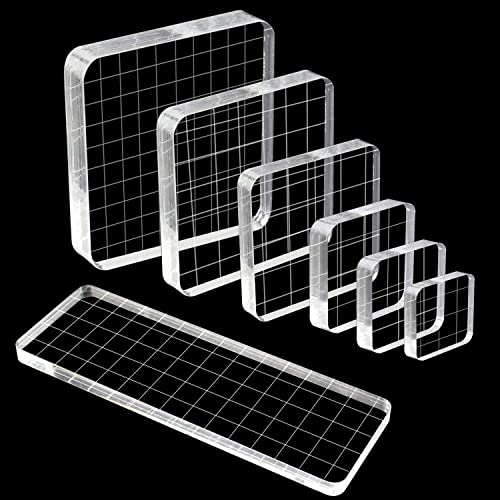 SAMSYOKI 7PCS Bloque Estampación Sellos, Bloques Acrilico para Sellos Transparentes con Líneas de Cuadrícu, Bloques Estampación de Acrílico para Manualidades de álbum Recortes Tarjetas (Rectángulo) Cover