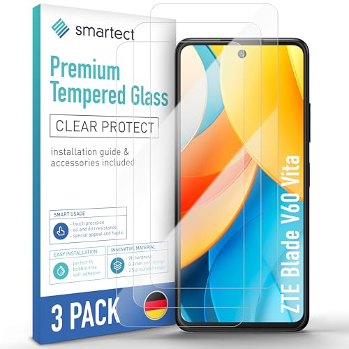smartect Schutzglas 3 Stück für ZTE Blade V60 Vita, HD Panzerfolie Anti-Kratzer, Bildschirmschutz 0.3 mm Ultra-klar, 9H Festigkeit, Stoßfest, Blasenfrei
