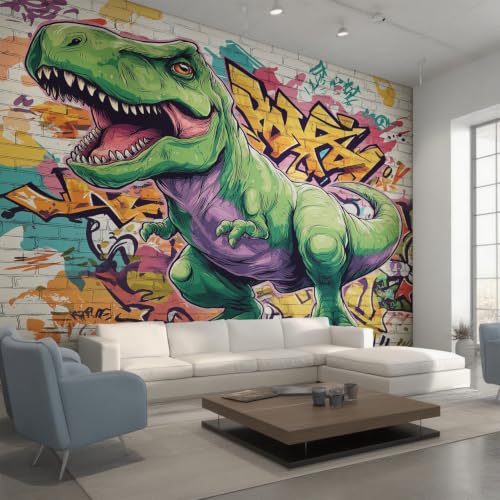 Papier Peint Dinosaure Panoramique 400x280 Résistant Motif Graffiti T-Rex