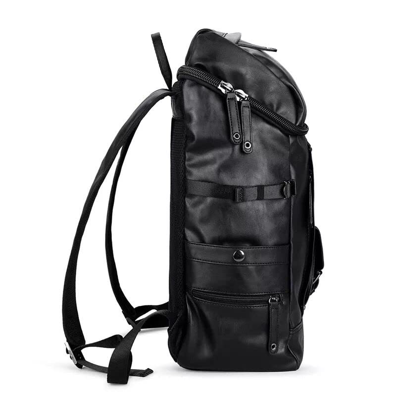 Mochila Gran Capacidad 15.6 Pulgadas Bolsa De Computadora Portátil De Cuero Genuino Mochila De Fin De Semana Travel Travel Mens Business Casual Impermeable Negro