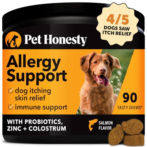 Pet Honesty Allergy Support Itch Relief for Dogs – Dog Allergy Relief Immunity Supplement – Dog Allergy Chews, Probiotics for Dogs, Seasonal Allergies, Skin and Coat Supplement – Salmon
