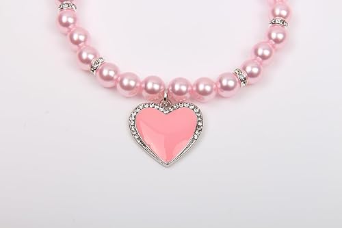 Miniatura 6 de Collar de perlas de perro y gato con diamantes de imitación, dije de corazón con dije de corazón para mascotas y cachorros (S, rosa)
