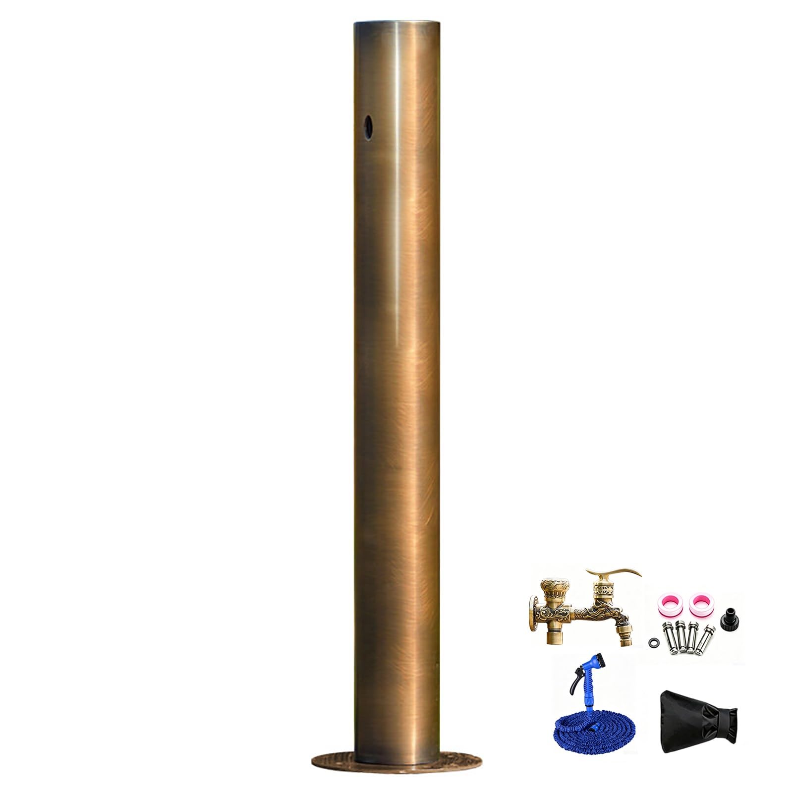 Yangllyj Gold 304 Stainless Steel Outdoor Garden Water Column, Antique Bronze Frost Proof Yard Hydrant With Brass Outdoor Faucet For Yard Patio Backyard(10.5X50cm/4X20in)
