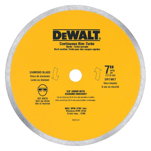 DEWALT DW4760 7-Inch Wet Cutting Continuous Rim Saw Blade with 5 8-Inch Arbor for Ceramic or Tile,Yellow