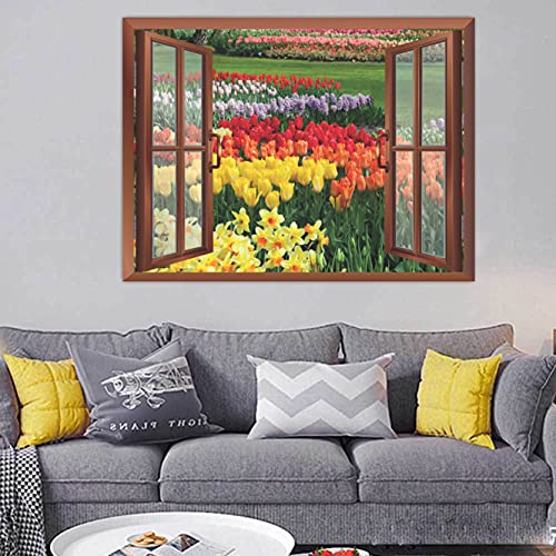 Image of CVANU Creative Window View Home Decor, Beautiful Garden of Colourful Flowers, Removable Window Wall Stickers /Decals for Living Room,Bed Room etc Cv 25