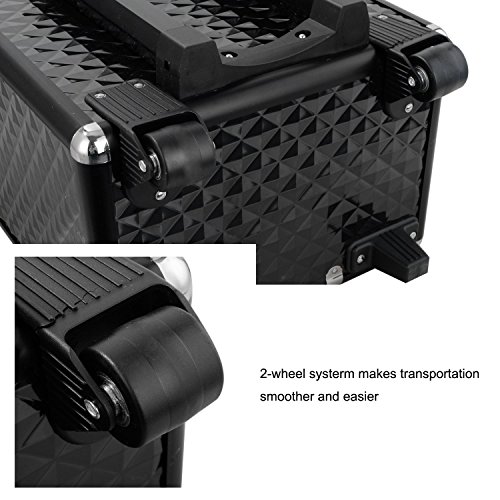 Warmiehomy Estuche de belleza extra grande con ruedas para maquillaje, 4 en 1, estuche de belleza para peluquería profesional para artistas esteticista, color negro, 4-in-1, Neceser de viaje - imagen 6