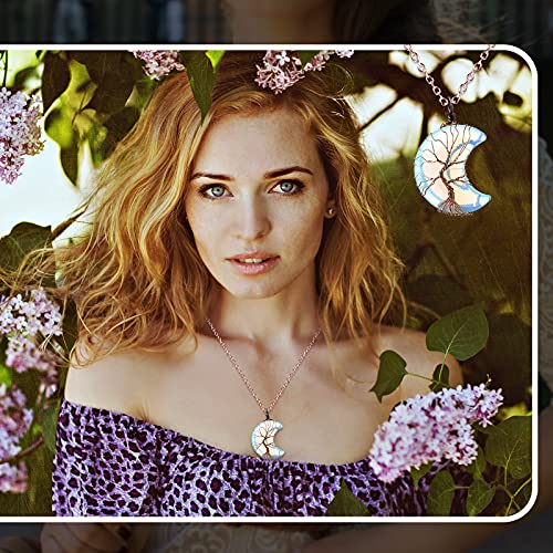 10 Pieces Crystal Necklaces Life Tree Moon Necklace Healing Crystal Stones Spiritual Pendants Natural Quartz Jewelry with Exquisite Velvet Bag for Women (Classic Style)3