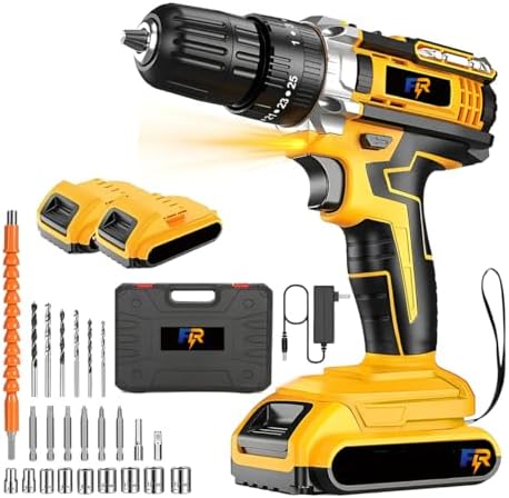 Furadeira e Parafusadeira 48V 1.3Ah Amarela, Torque 35Nm, Kit Doméstico com 2 Baterias, Acessórios e Maleta, Ideal para Projetos DIY e Reparos Domésticos
