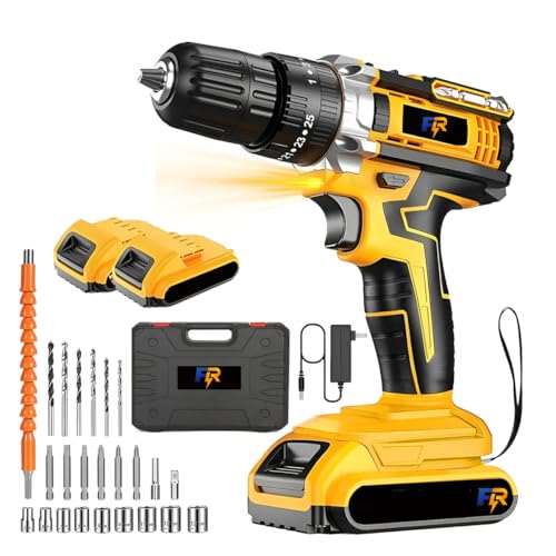 Furadeira e Parafusadeira 48V 1.3Ah Amarela, Torque 35Nm, Kit Doméstico com 2 Baterias, Acessórios e Maleta, Ideal para Projetos DIY e Reparos Domésticos
