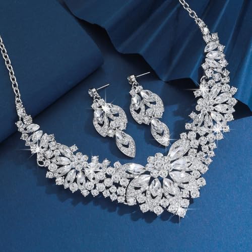 Image of Shining Diva Fashion Stylish Design Fancy Crystal Necklace Jewellery Set for Women | Trendy Celebrity Inspired Jewellery