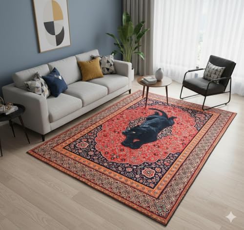 Image of Cotton Bolls Textiles Rugs for Living Room 5x7 Feet Large Size | Lightweight Foldable Carpet for Bedroom & Hall | Easy to Handle During Daily Cleaning | Travel Friendly Printed Rug | Panther