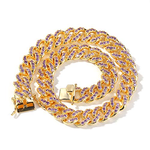 12 Mm Micro Pave Iced Cuban Link Halsketten Pink und Lila Luxusschmuck Mode Hip Hop Für Männer 20inch Gold lila cz