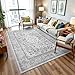 Flagover 5x7 Grey Washable Boho Area Rug for Bedroom, Vintage Floral Non Slip Living Room Rugs, Soft Low Pile Indoor Mat, Aesthetic Pattern Carpet for Kitchen and Dining Room