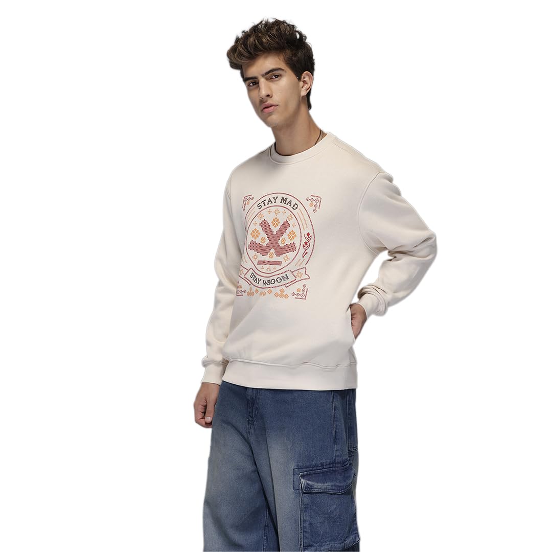 WROGN Men's Soft Knit Sweatshirt | Placement Print | Comfort Fit in neutral