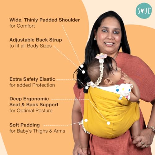 Image of Soulslings Imbu Buckle Hip Sling Baby Carrier -100% Cotton - Mustard | Baby Toddler Carrier | Baby Sling Carrier | Lightweight Sling Baby Carrier for Babies & Toddlers | Adjustable for 6 - 30 Months (Upto 20kg)