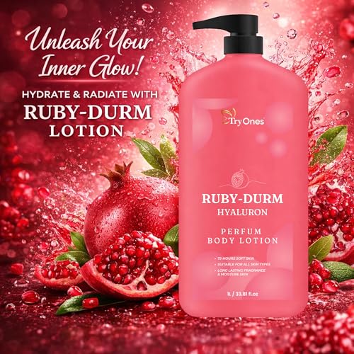 Image of Ruby-Durm Hyaluron Perfum Body Lotion with Pomegranate Fragrance, 72-Hour Moisturizing Formula for All Skin Types, 1L /33.81 fl.oz