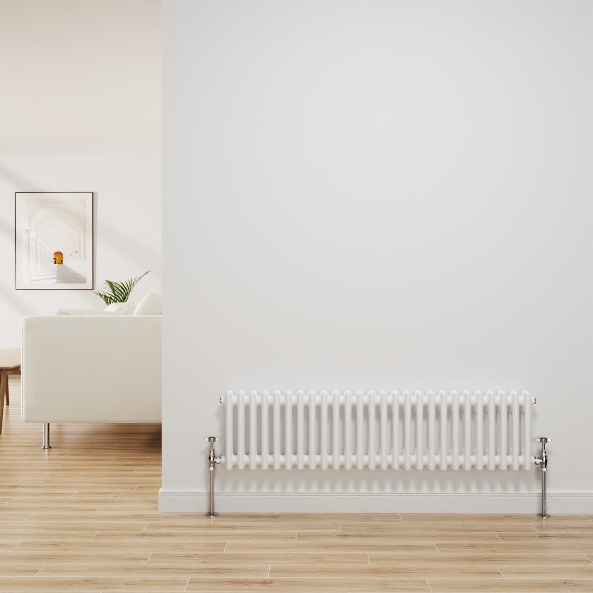 NRG Traditional Radiator Gloss White Cast Iron 2 Column Horizontal Central Heating Bathroom Radiators 300x1190mm
