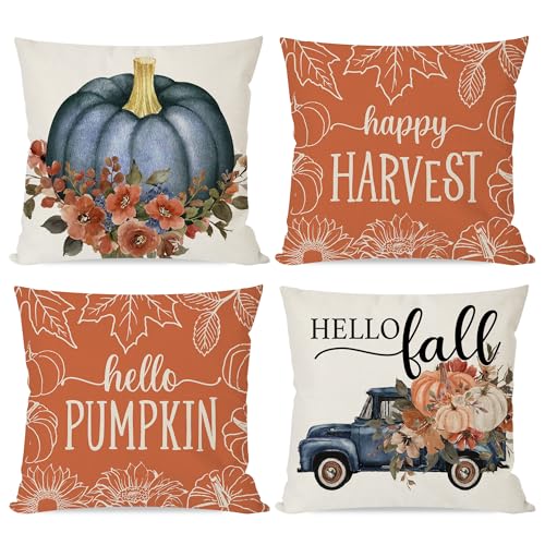 PANDICORN Fall Pillow Covers 18x18 Inch Set of 4 Blue