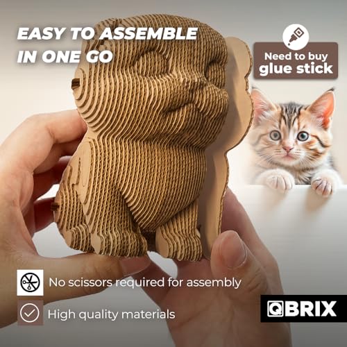 Image of QBRIX 3 Cats + Eyes 3D Puzzles for Adults, 3D Puzzles for Adults, 3D Model Kit for Teens, DIY Crafts for Home Decor, Original Gift for Boys&Girls 14+, Cardboard Model Building Kit